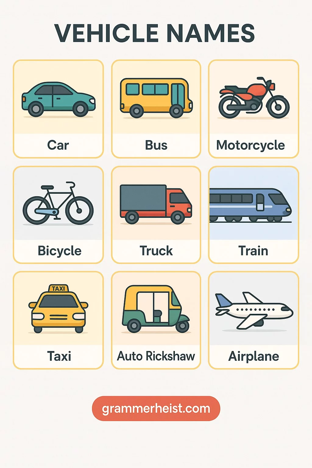 Vehicles Name in English with Pictures and Types